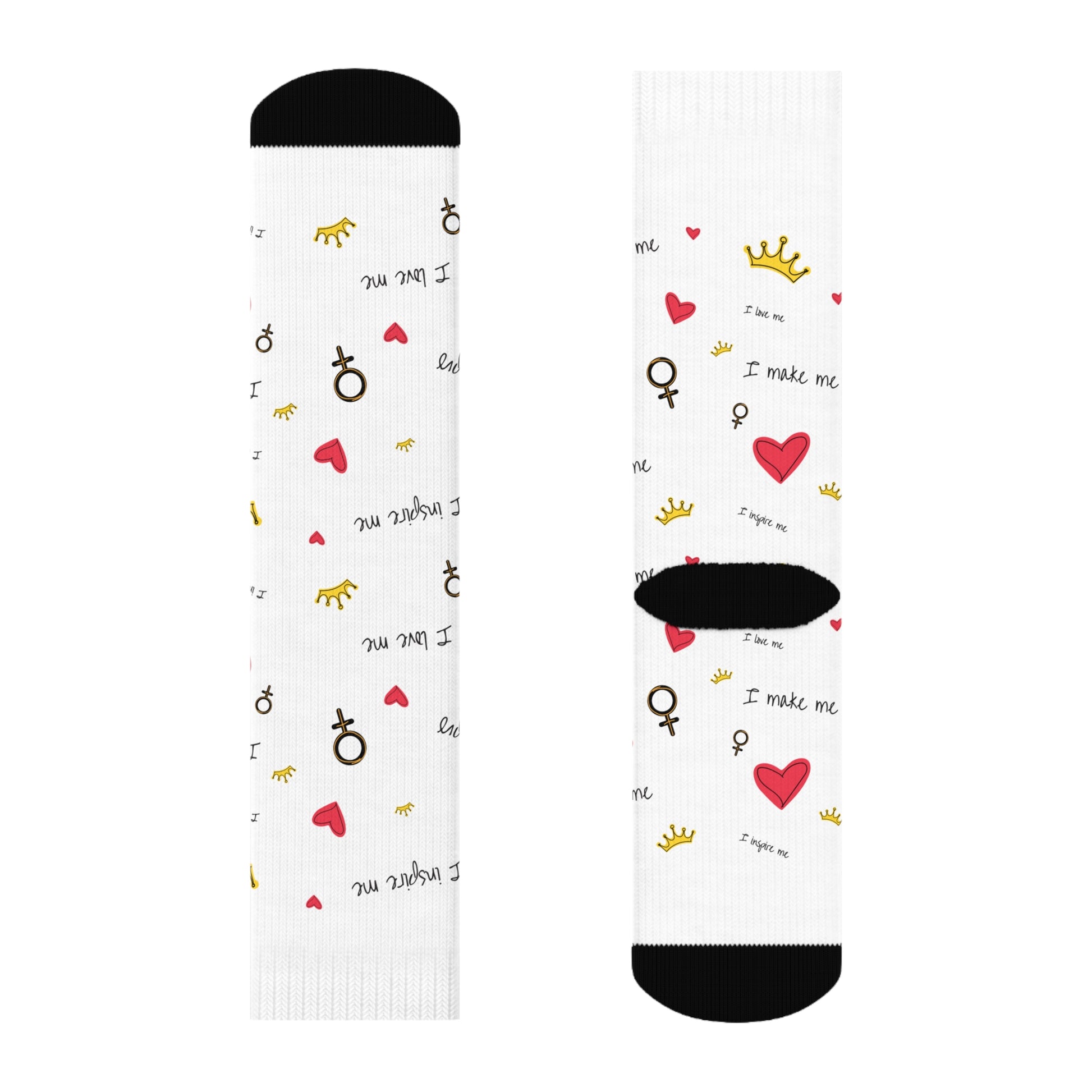 Playful Motivational Crew Socks - 'I Make Me' Design with Hearts and Balloons