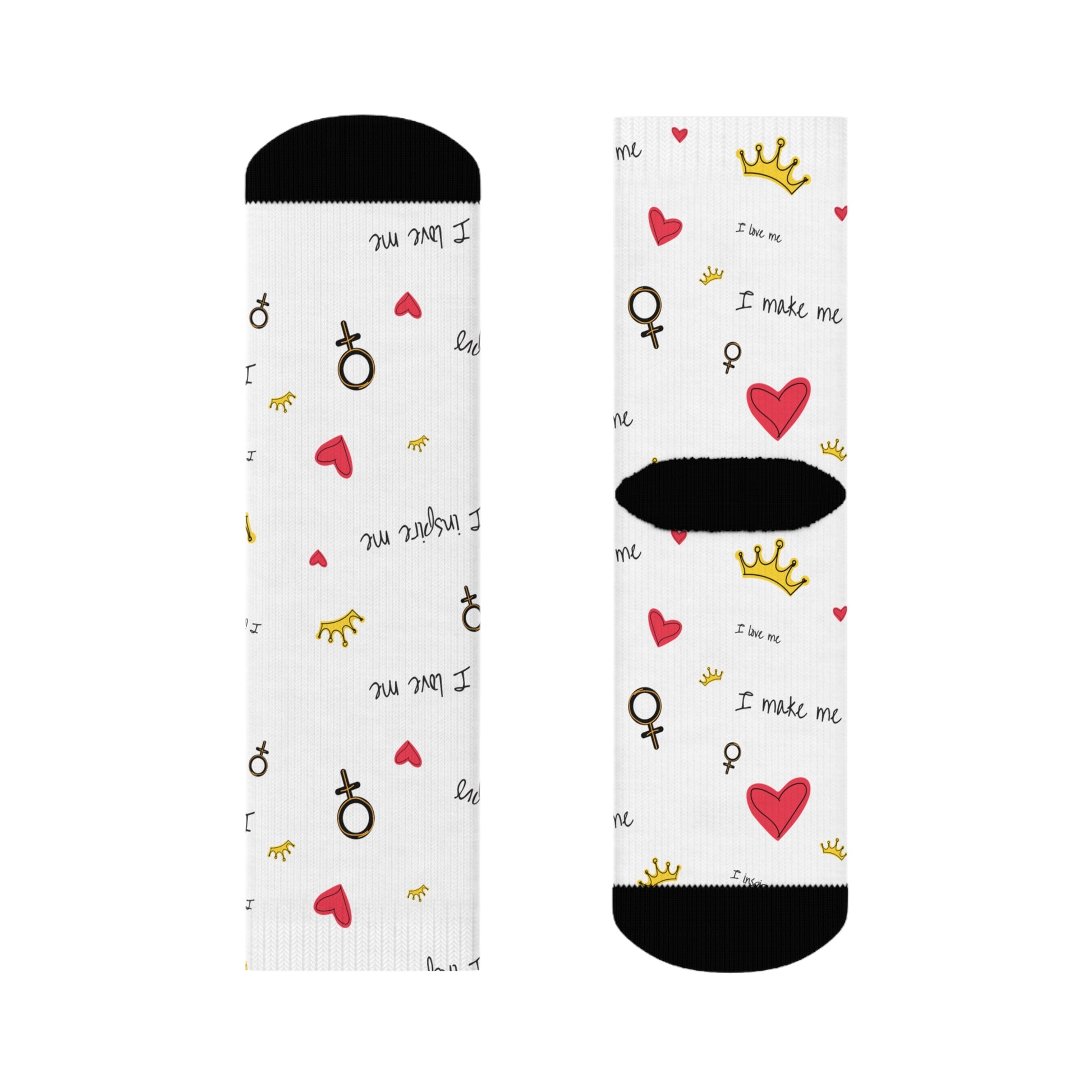 Playful Motivational Crew Socks - 'I Make Me' Design with Hearts and Balloons