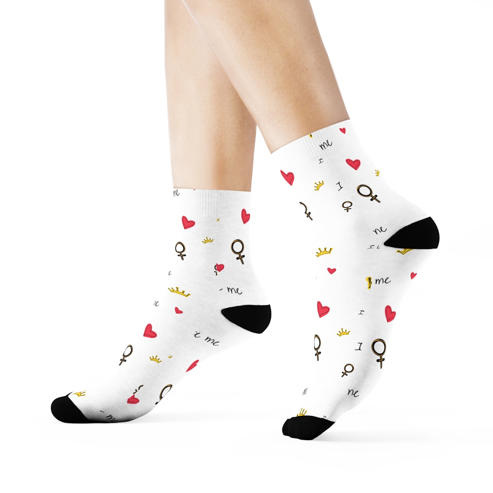 Playful Motivational Crew Socks - 'I Make Me' Design with Hearts and Balloons