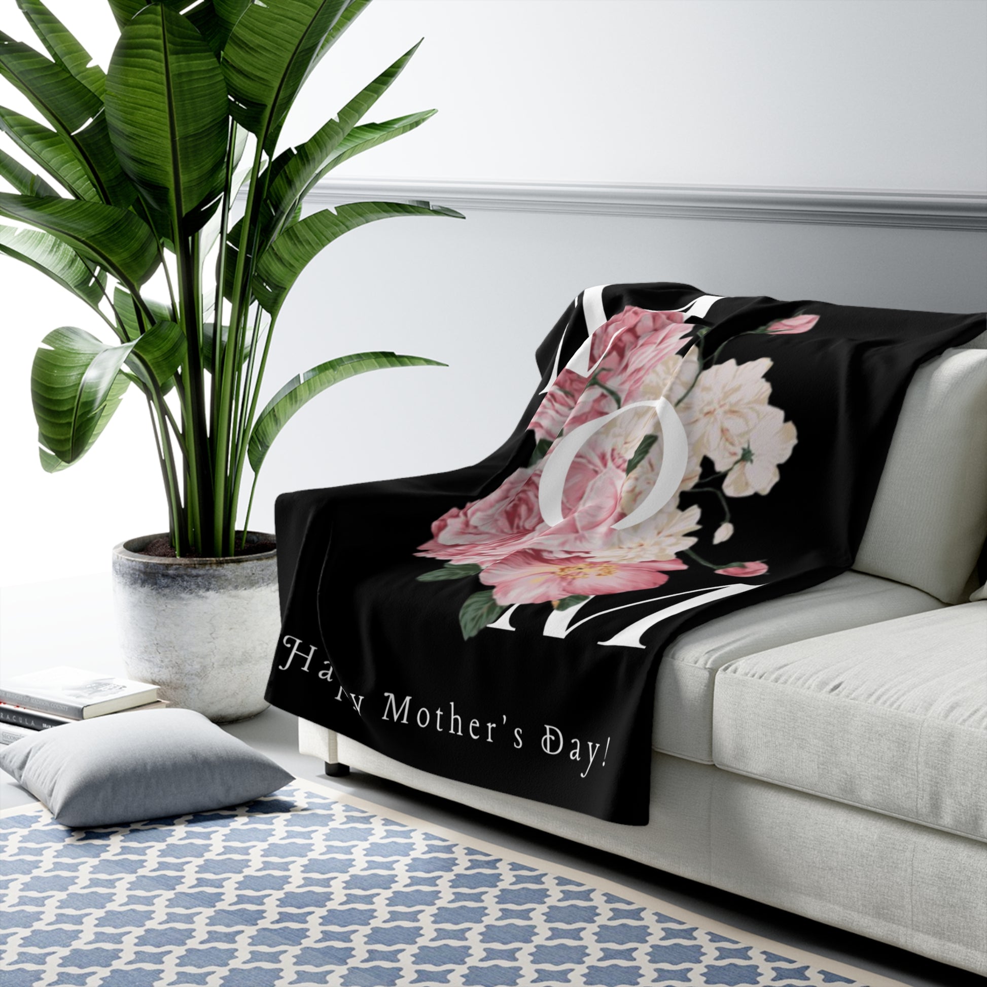 Cozy Sherpa Fleece Blanket - Happy Mother's Day Floral Design