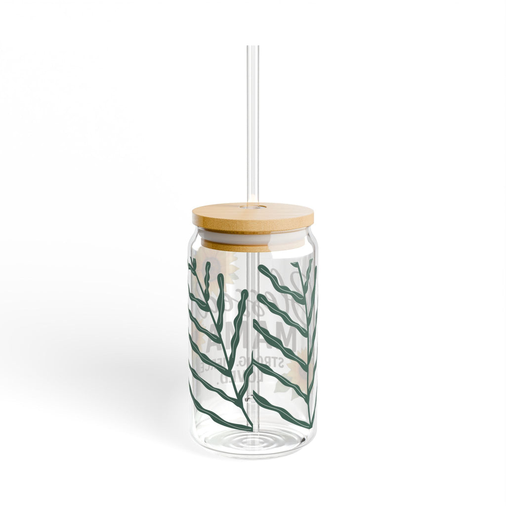 Blessed Mama Sipper Glass - 16oz with Sunflower Design - Perfect Gift for Moms