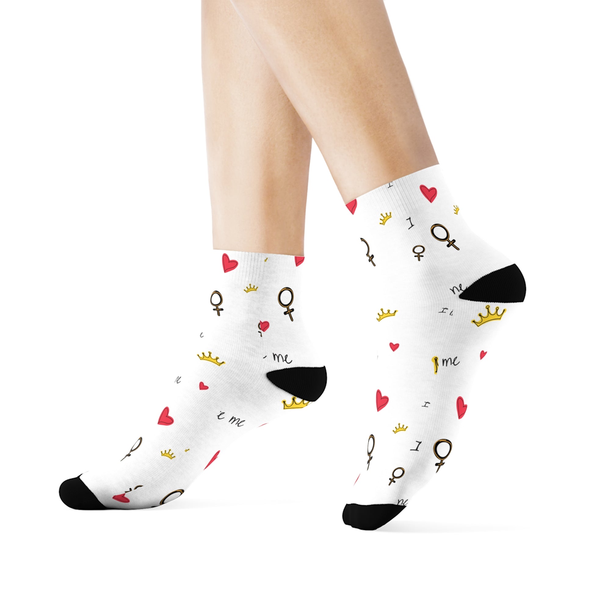 Playful Motivational Crew Socks - 'I Make Me' Design with Hearts and Balloons