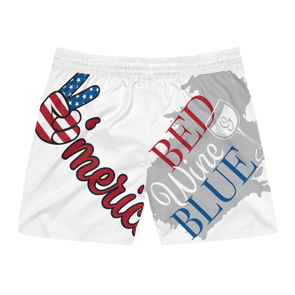 Patriotic Men's Mid-Length Swim Shorts - 'Love Donuts' & 'Red, White, and Blue' Designs