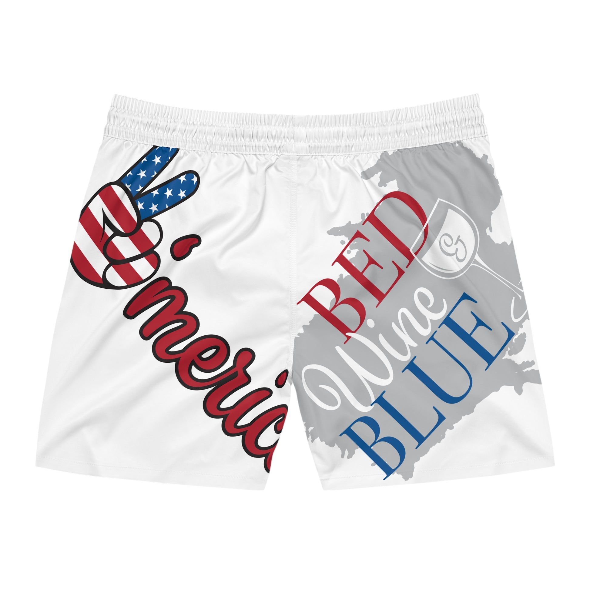 Patriotic Men's Mid-Length Swim Shorts - 'Love Donuts' & 'Red, White, and Blue' Designs