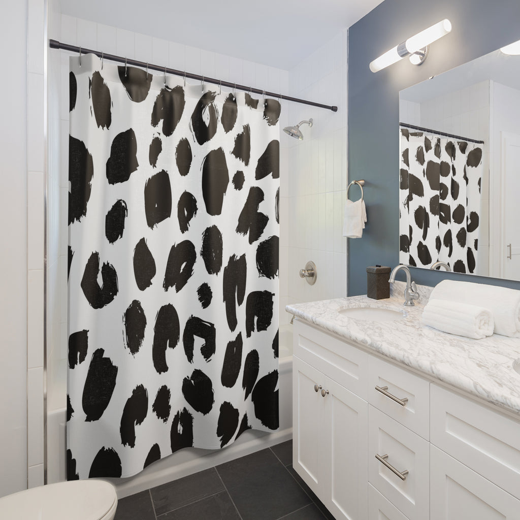 Chic Animal Print Shower Curtain, Modern Bathroom Decor, Leopard Pattern, Black and White, Trendy Home Accessory, Gift for Her