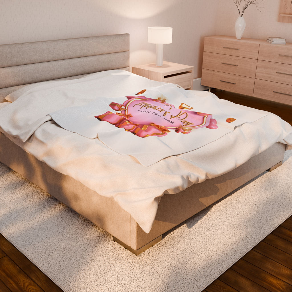 Cozy Mother's Day Velveteen Plush Blanket | Love You, Mom Gift