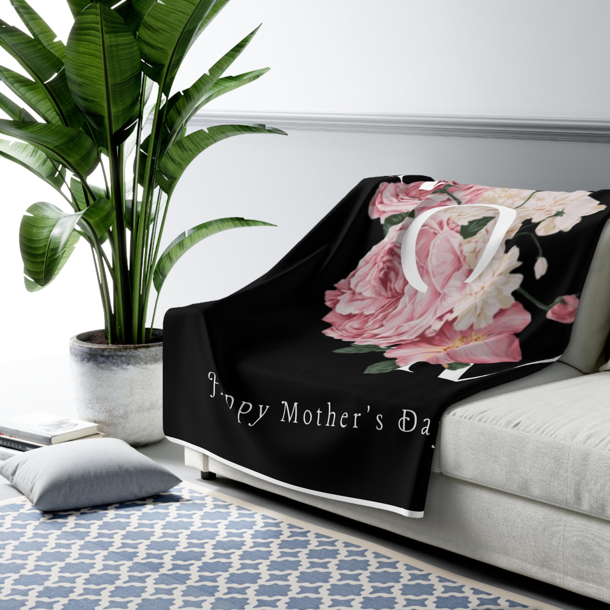 Cozy Sherpa Fleece Blanket - Happy Mother's Day Floral Design