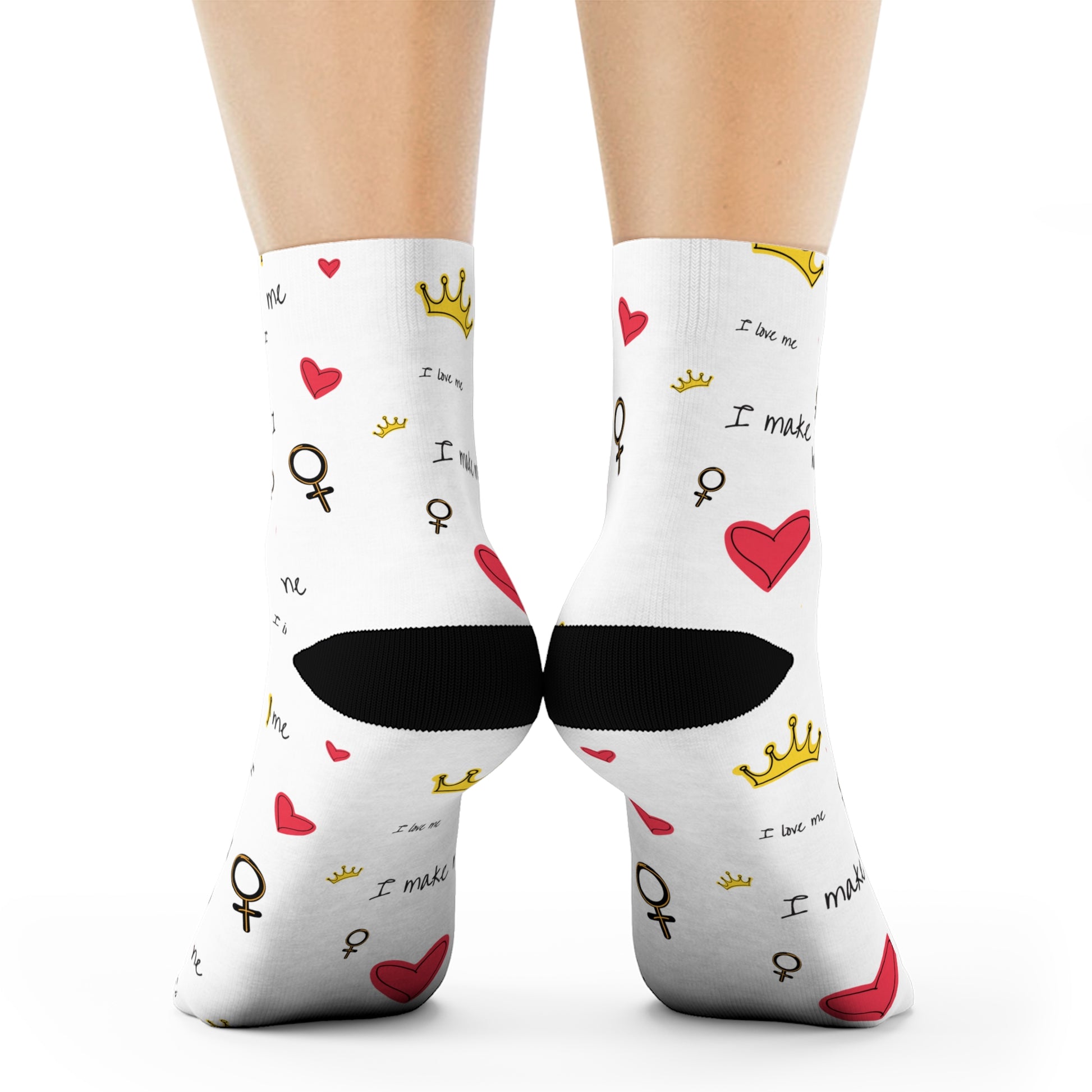 Playful Motivational Crew Socks - 'I Make Me' Design with Hearts and Balloons