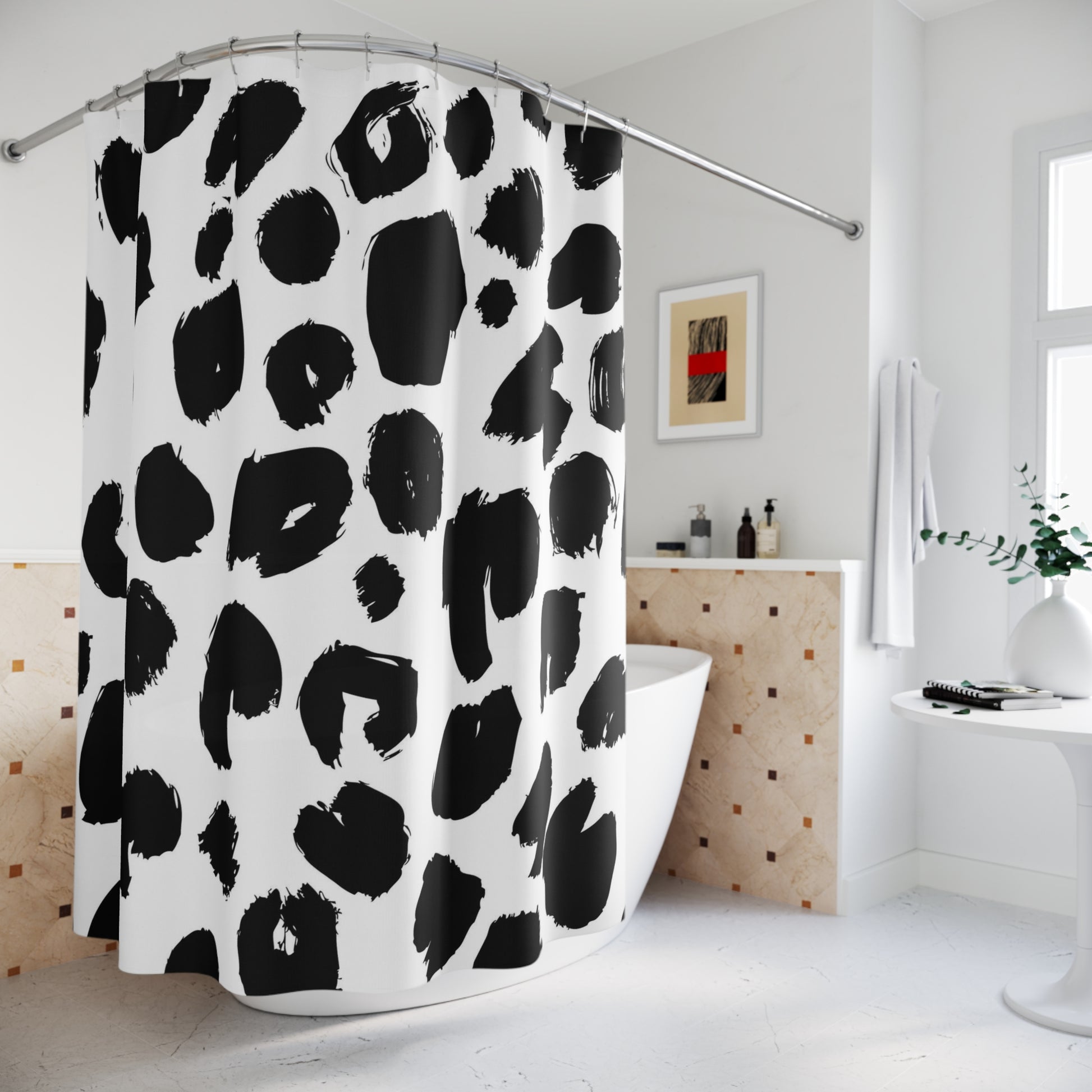 Chic Animal Print Shower Curtain, Modern Bathroom Decor, Leopard Pattern, Black and White, Trendy Home Accessory, Gift for Her