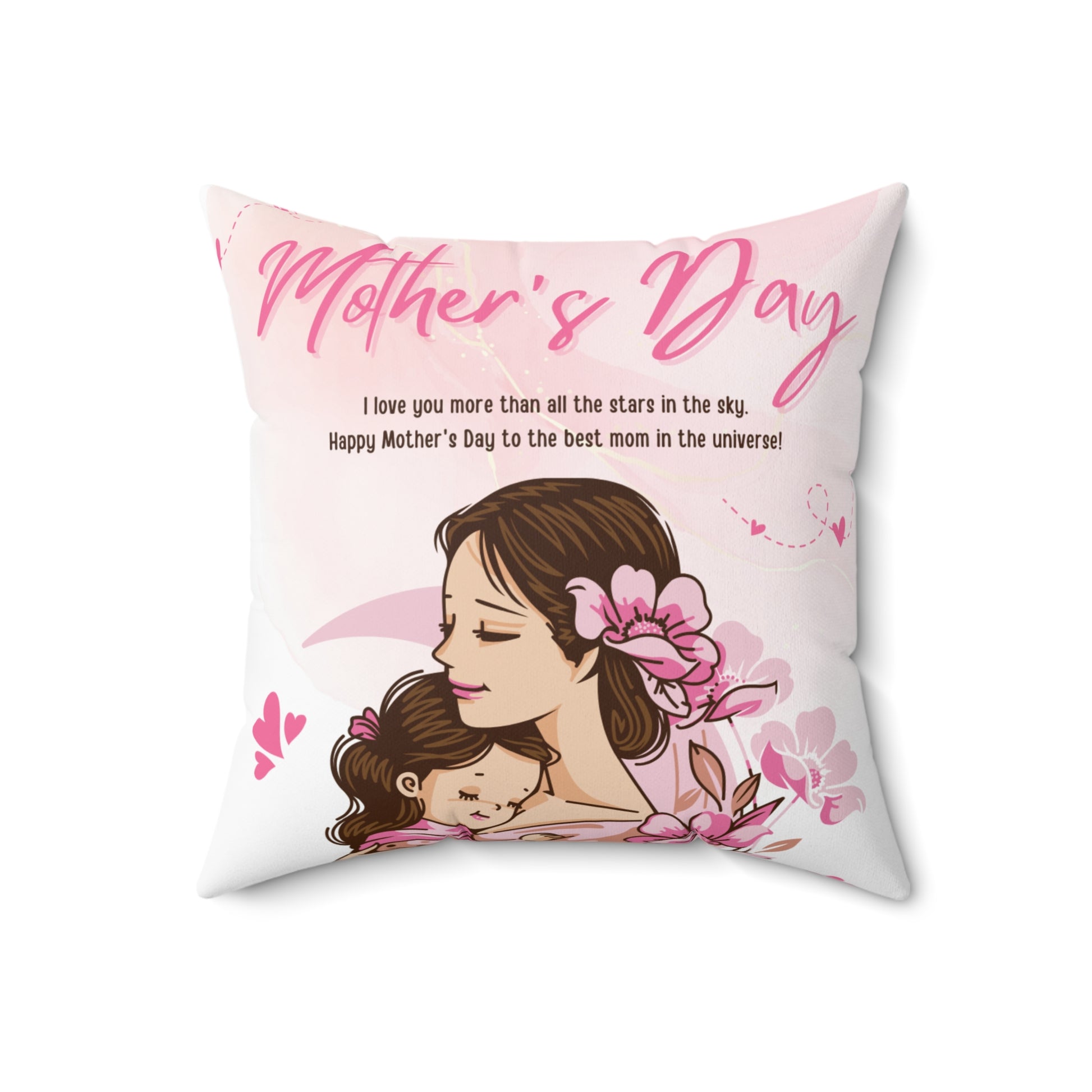 Mother's Day Floral Square Pillow - Love You More Than Stars