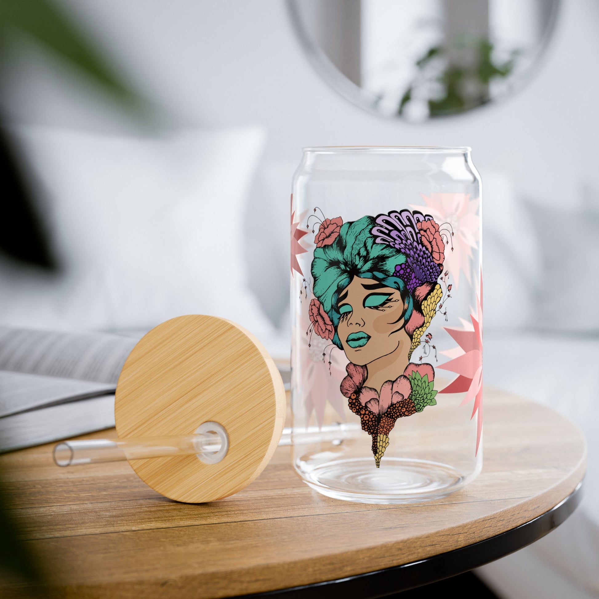 Bohemian Sipper Glass with Straw - 16oz Floral Design
