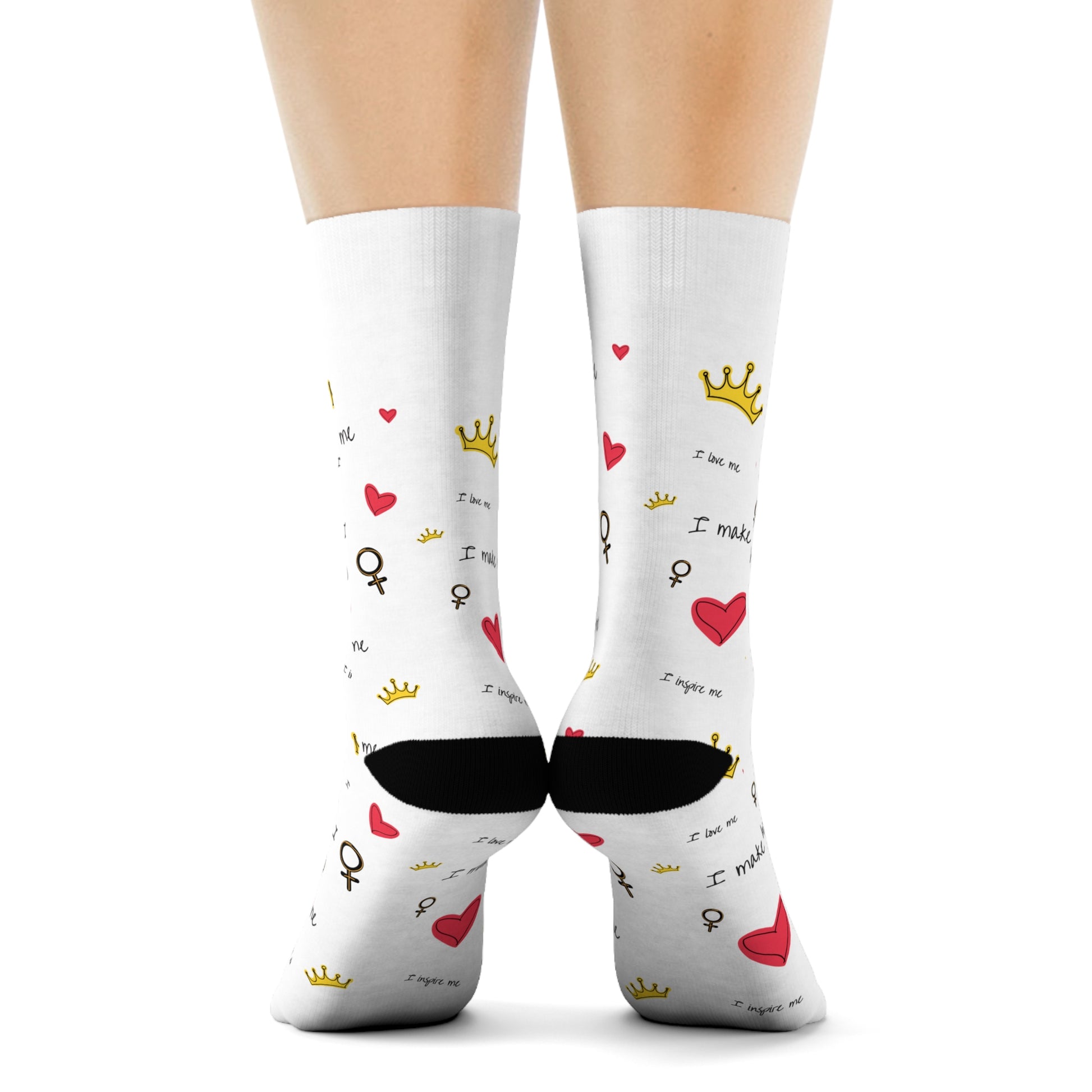 Playful Motivational Crew Socks - 'I Make Me' Design with Hearts and Balloons