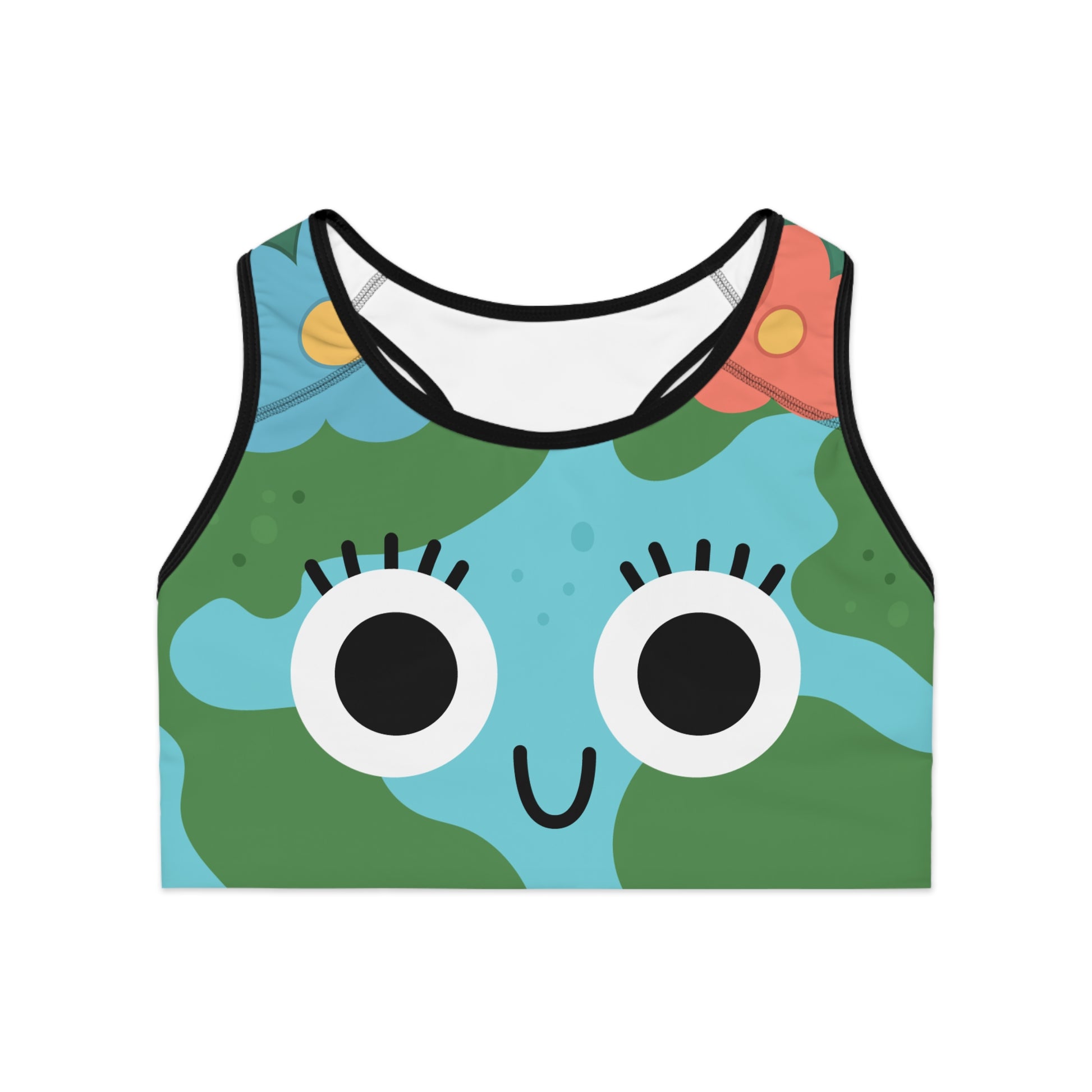 Eco-Friendly Sports Bra with Earth Design - Perfect for Active Lifestyle