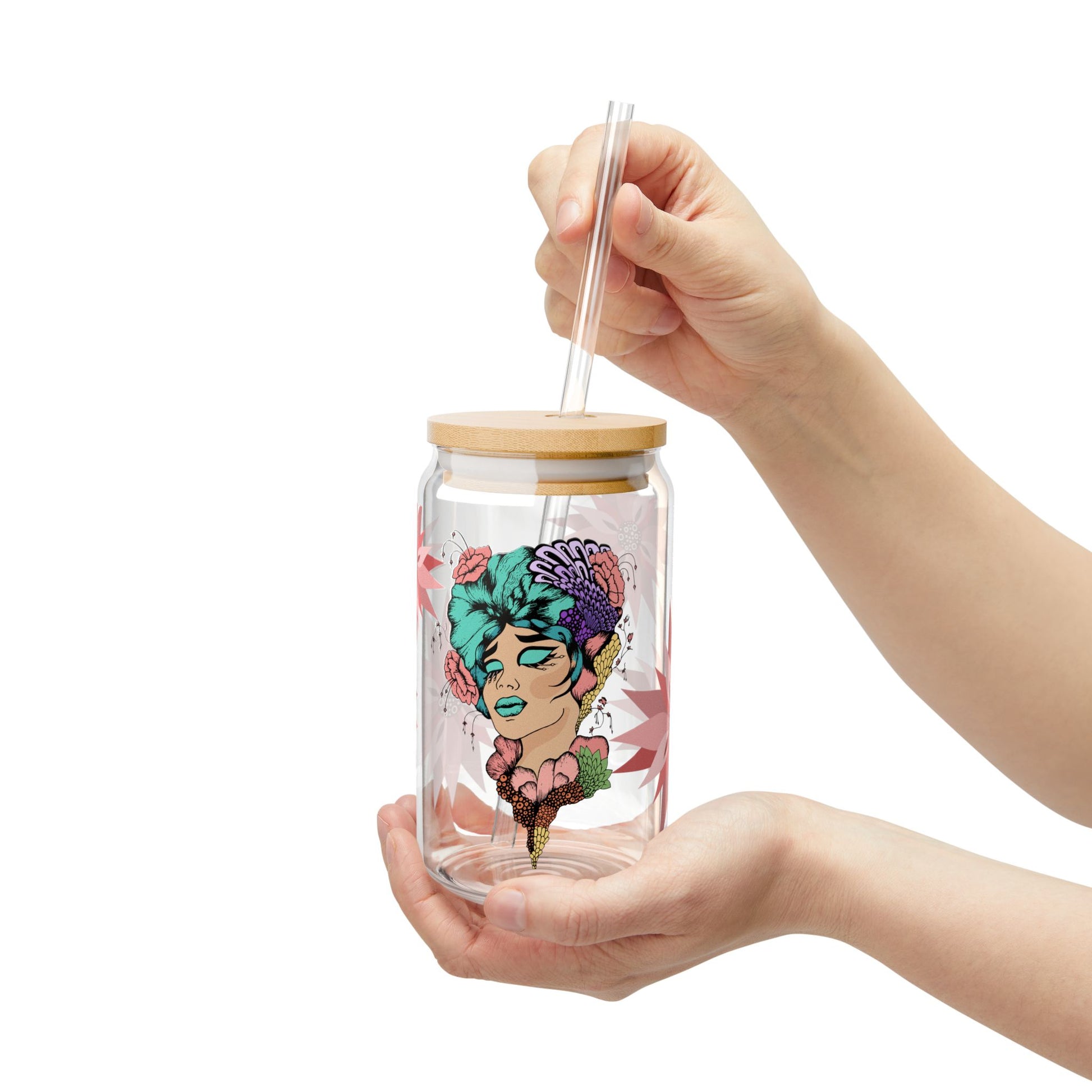 Bohemian Sipper Glass with Straw - 16oz Floral Design