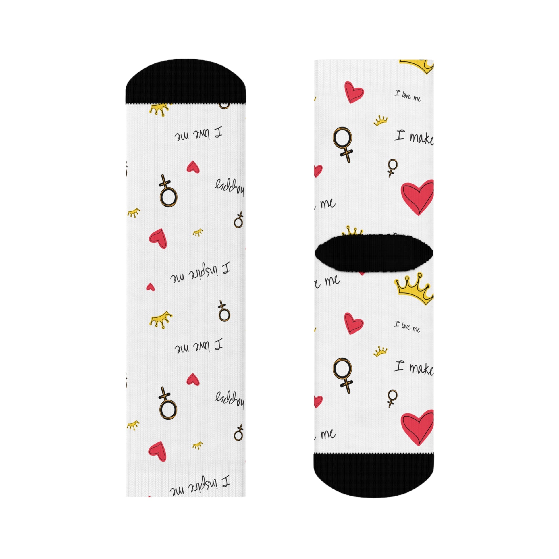 Playful Motivational Crew Socks - 'I Make Me' Design with Hearts and Balloons