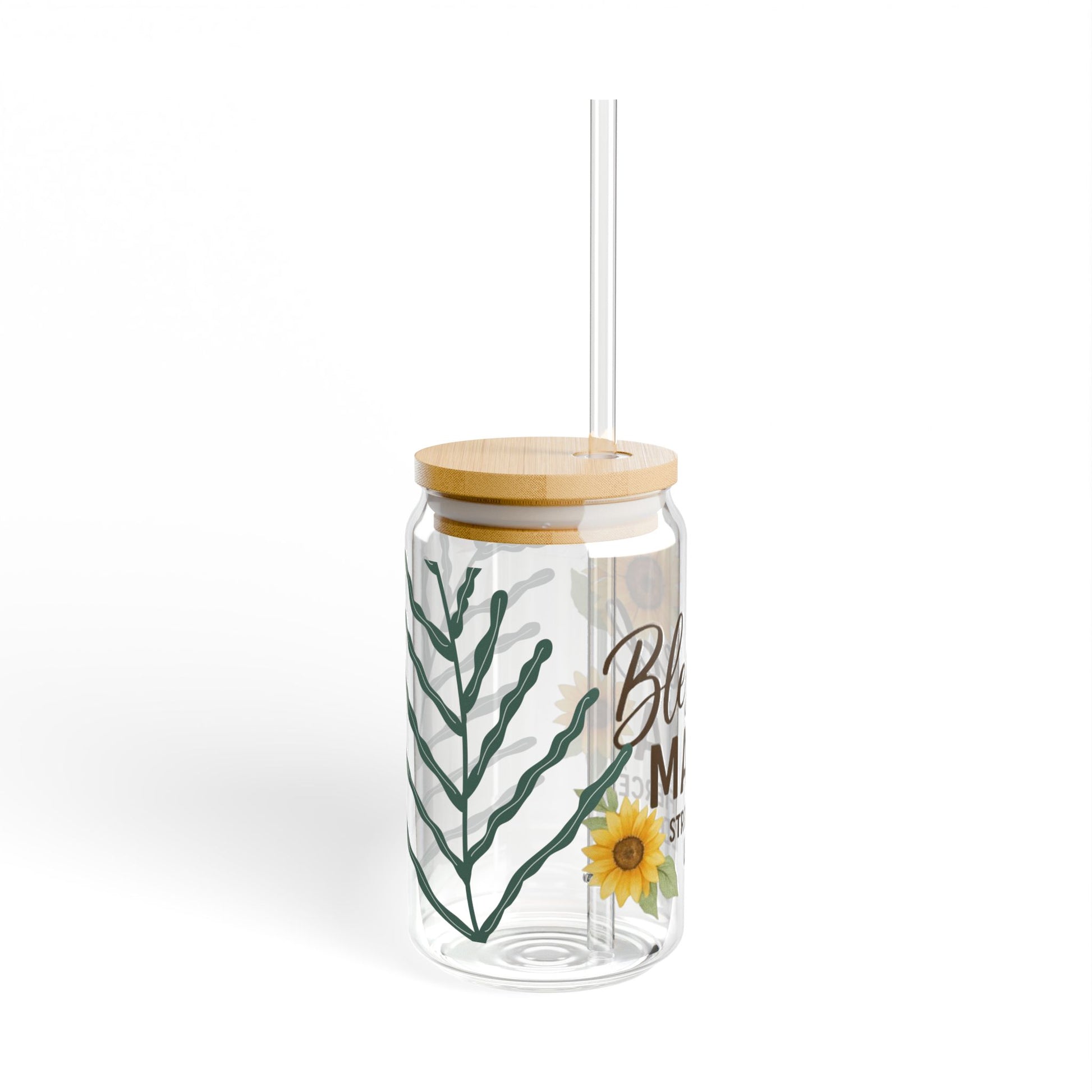 Blessed Mama Sipper Glass - 16oz with Sunflower Design - Perfect Gift for Moms