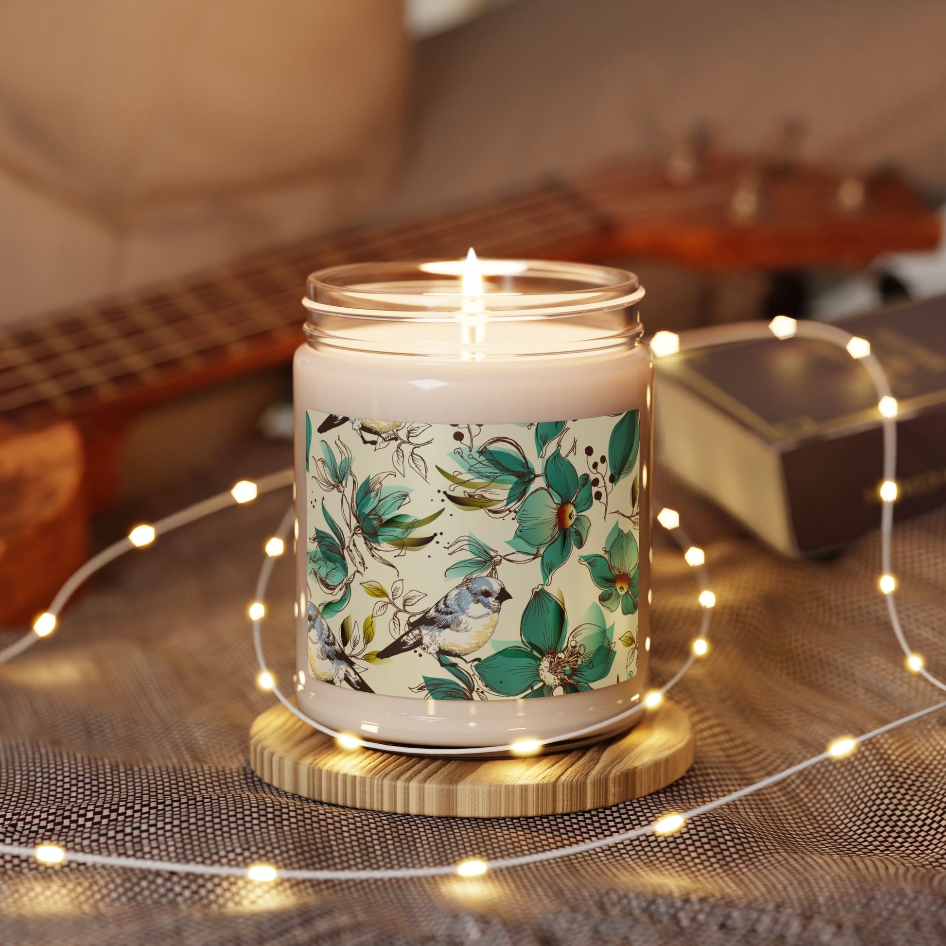 Floral Bird Scented Soy Candle - 9oz Decorative Jar for Relaxation & Home Decor
