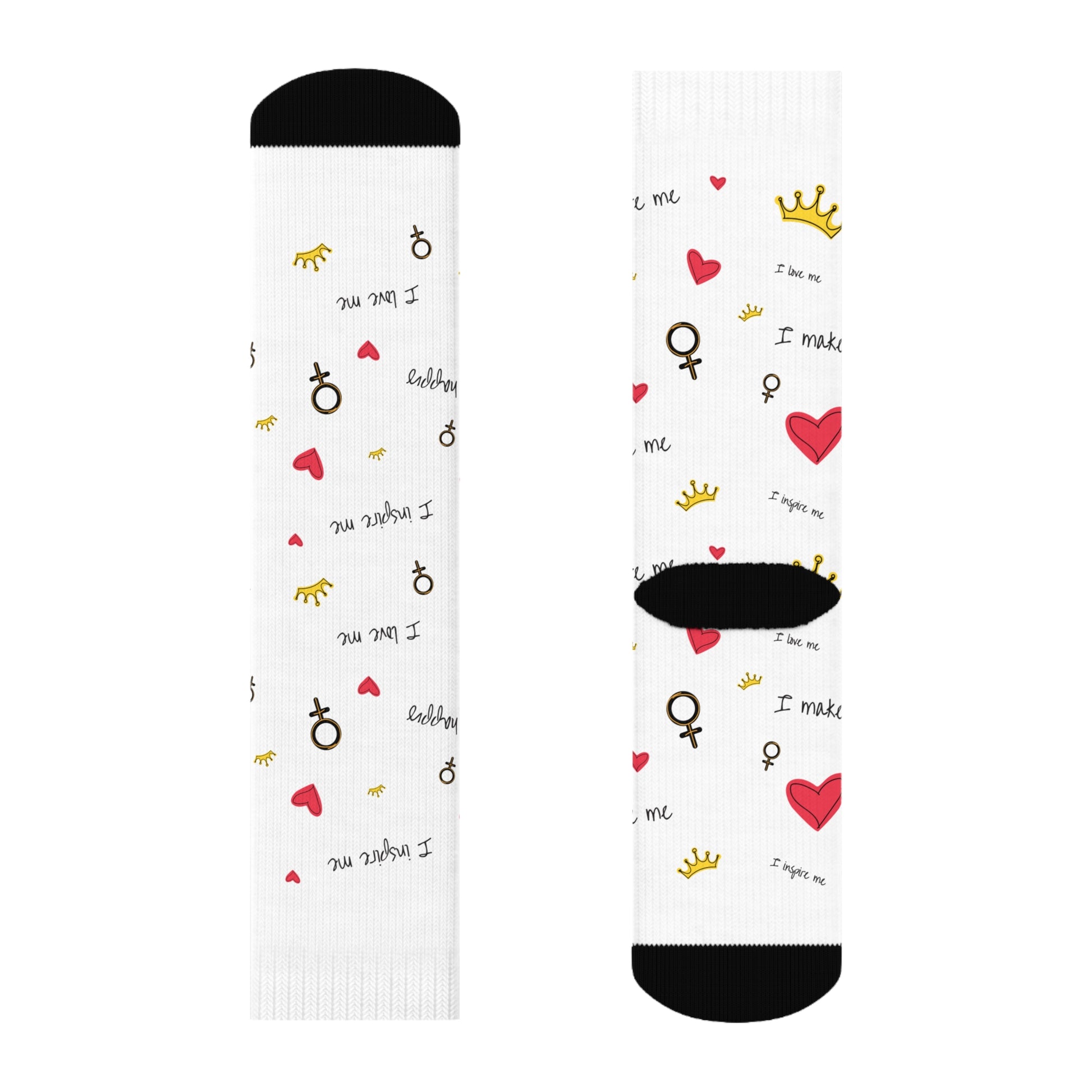 Playful Motivational Crew Socks - 'I Make Me' Design with Hearts and Balloons
