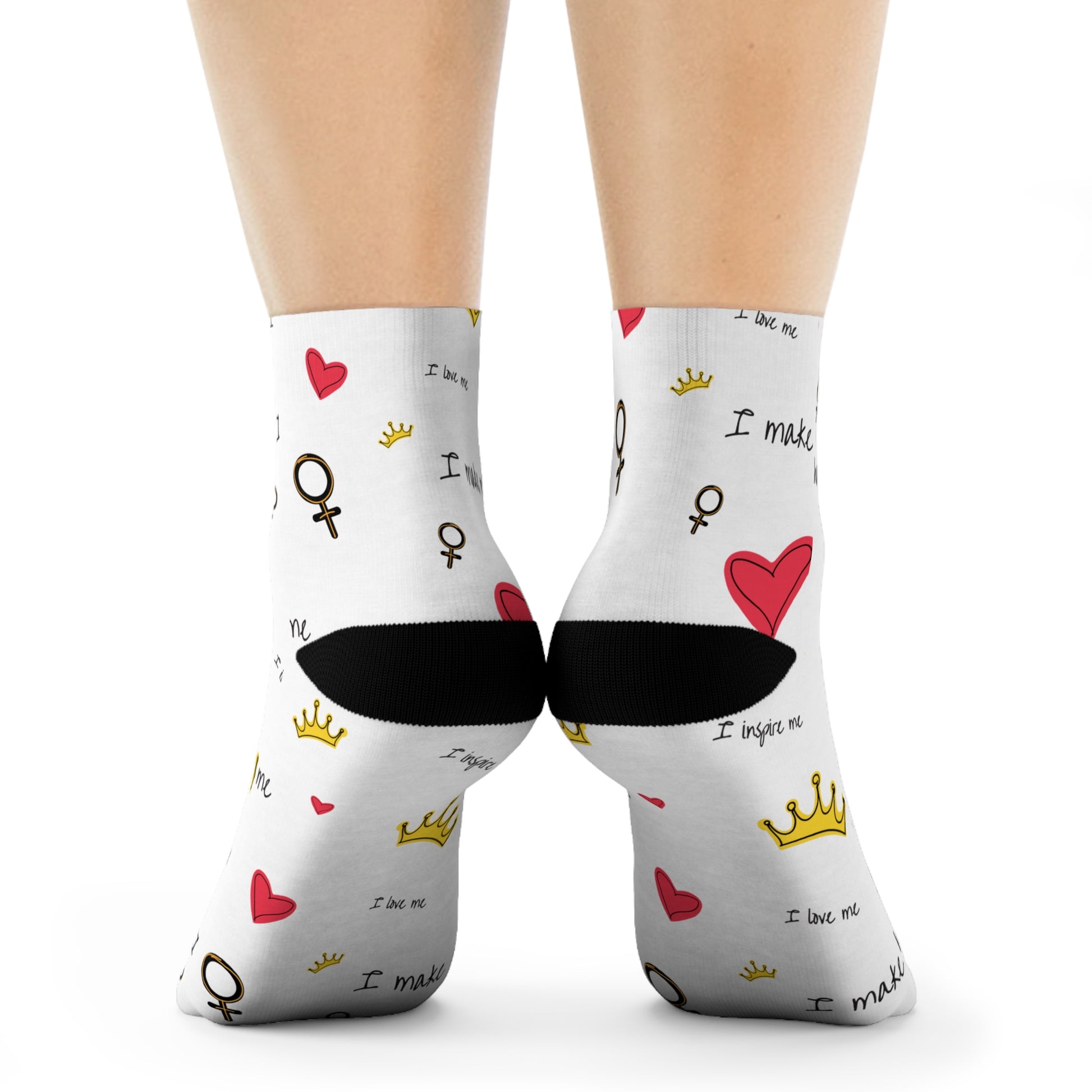 Playful Motivational Crew Socks - 'I Make Me' Design with Hearts and Balloons