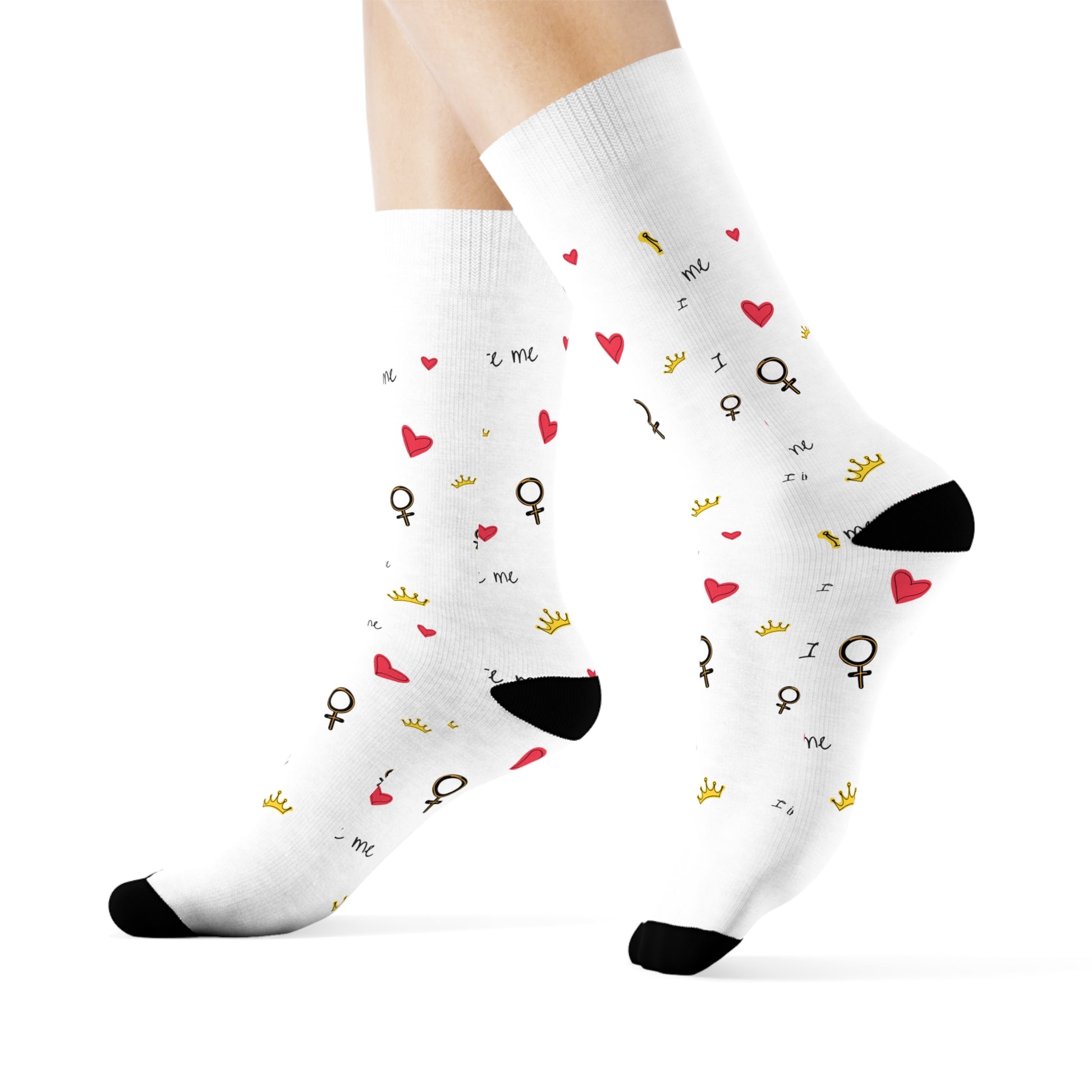 Playful Motivational Crew Socks - 'I Make Me' Design with Hearts and Balloons