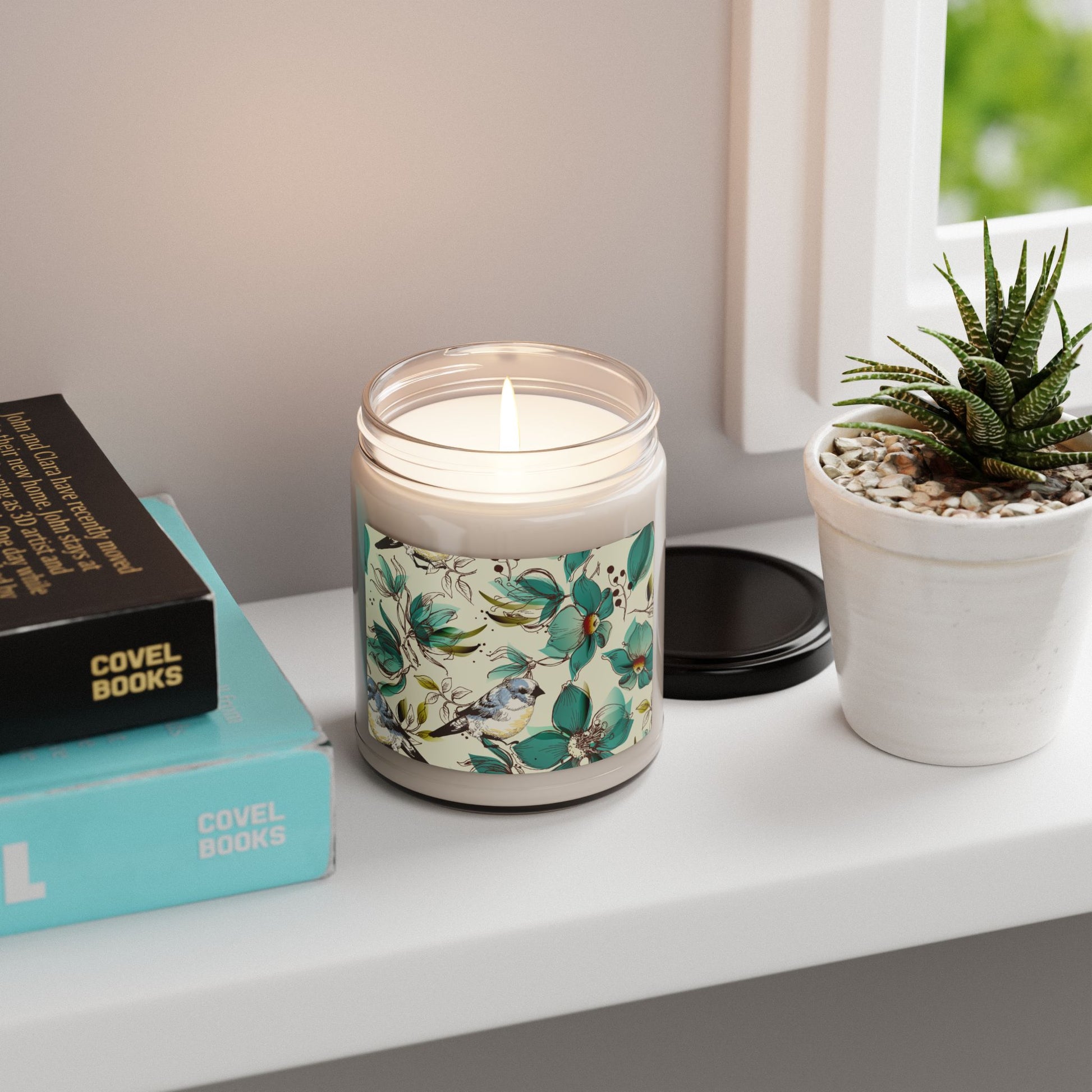 Floral Bird Scented Soy Candle - 9oz Decorative Jar for Relaxation & Home Decor