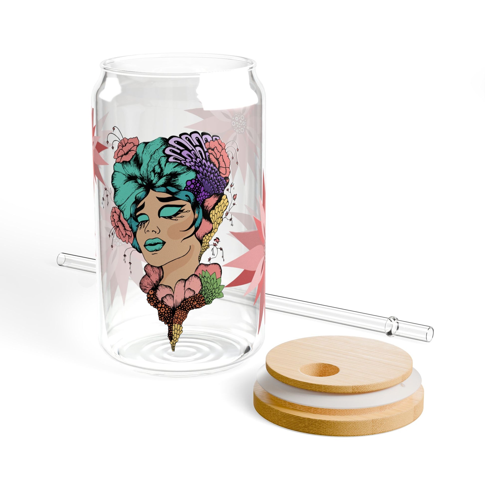 Bohemian Sipper Glass with Straw - 16oz Floral Design