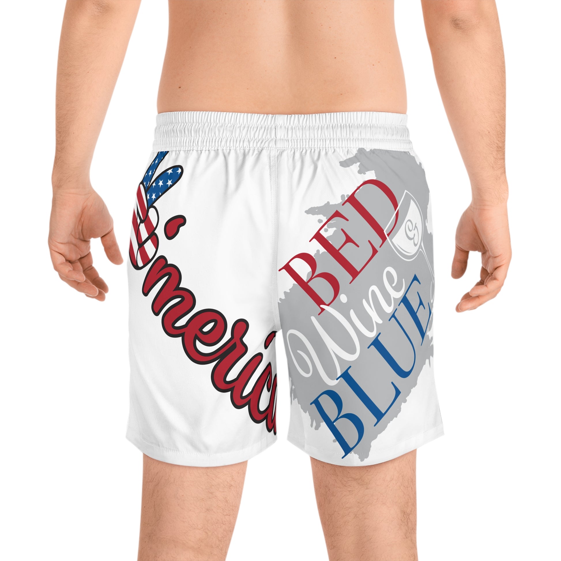 Patriotic Men's Mid-Length Swim Shorts - 'Love Donuts' & 'Red, White, and Blue' Designs