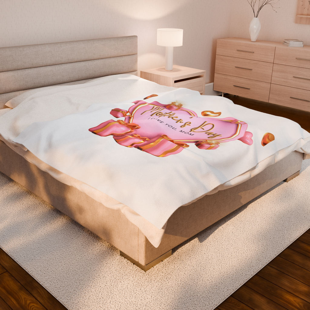 Cozy Mother's Day Velveteen Plush Blanket | Love You, Mom Gift