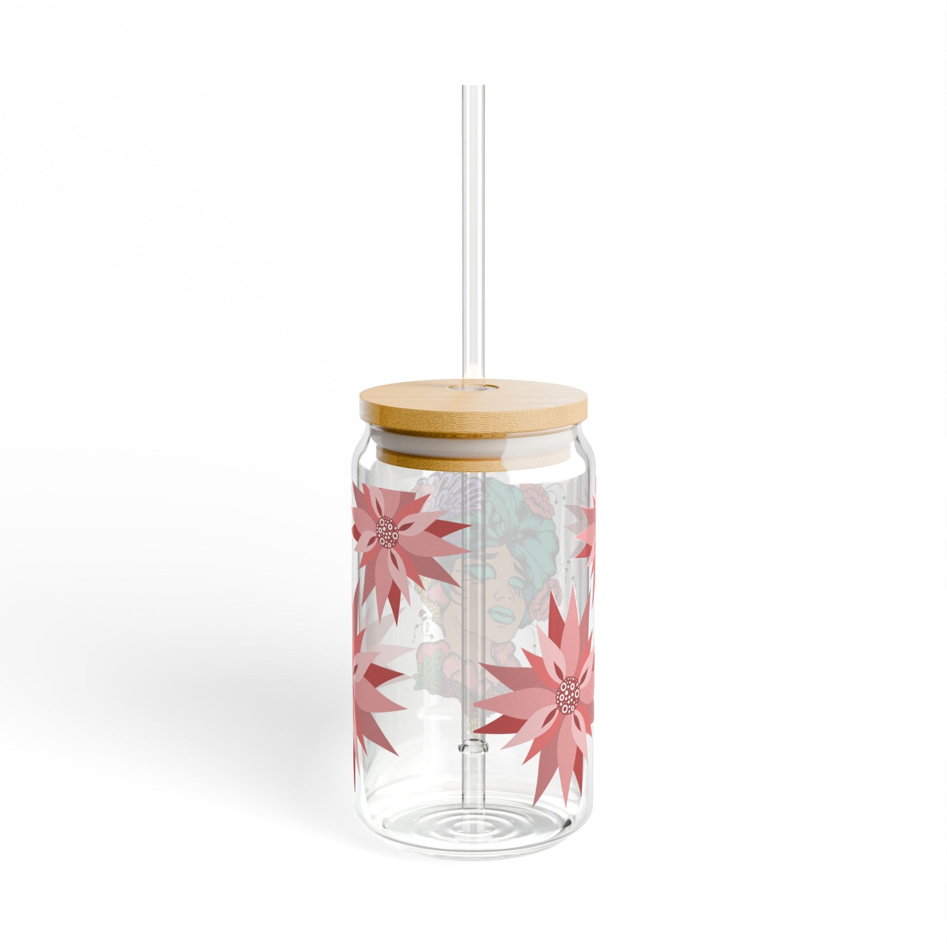 Bohemian Sipper Glass with Straw - 16oz Floral Design