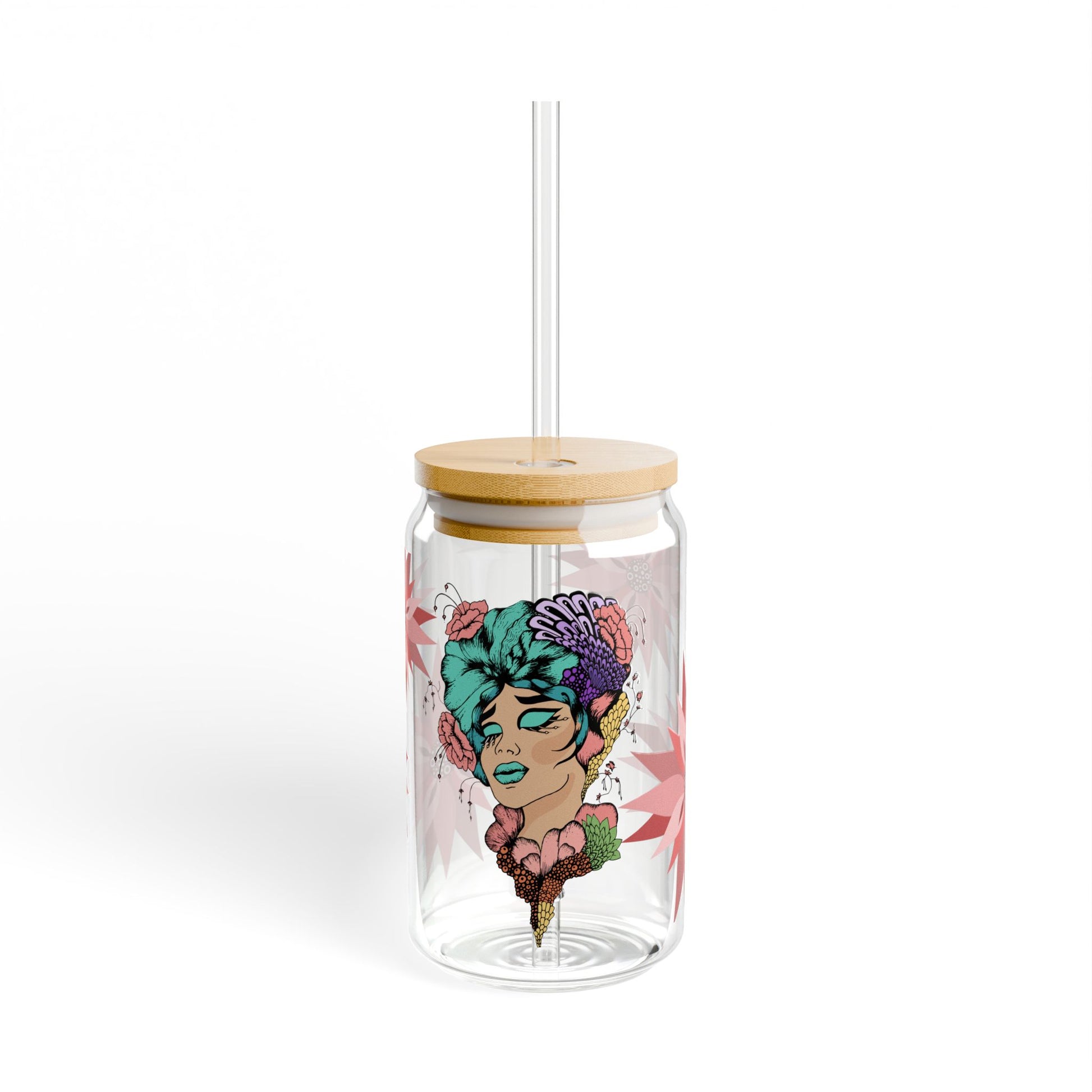 Bohemian Sipper Glass with Straw - 16oz Floral Design
