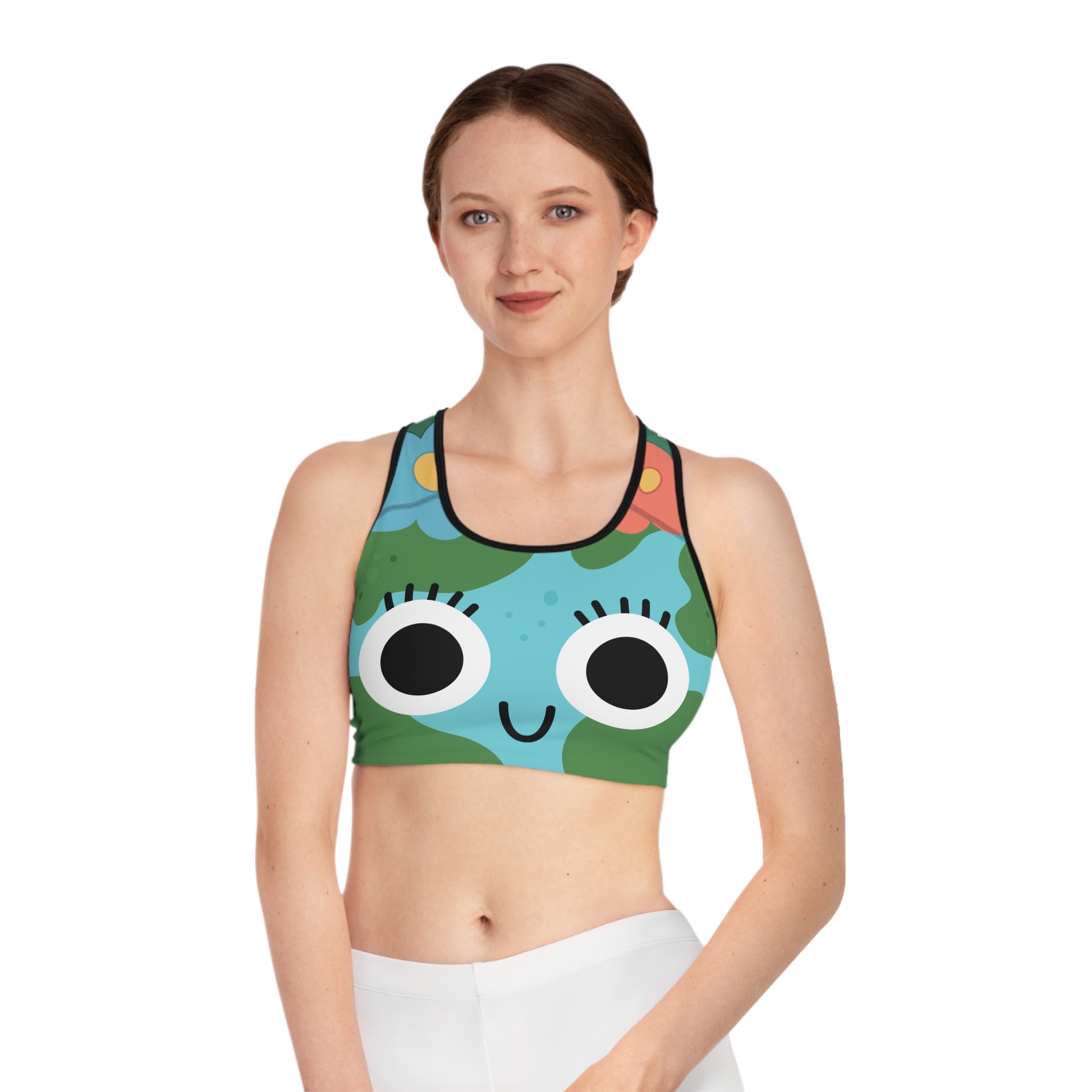 Eco-Friendly Sports Bra with Earth Design - Perfect for Active Lifestyle
