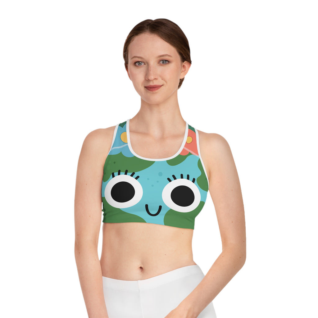 Eco-Friendly Sports Bra with Earth Design - Perfect for Active Lifestyle