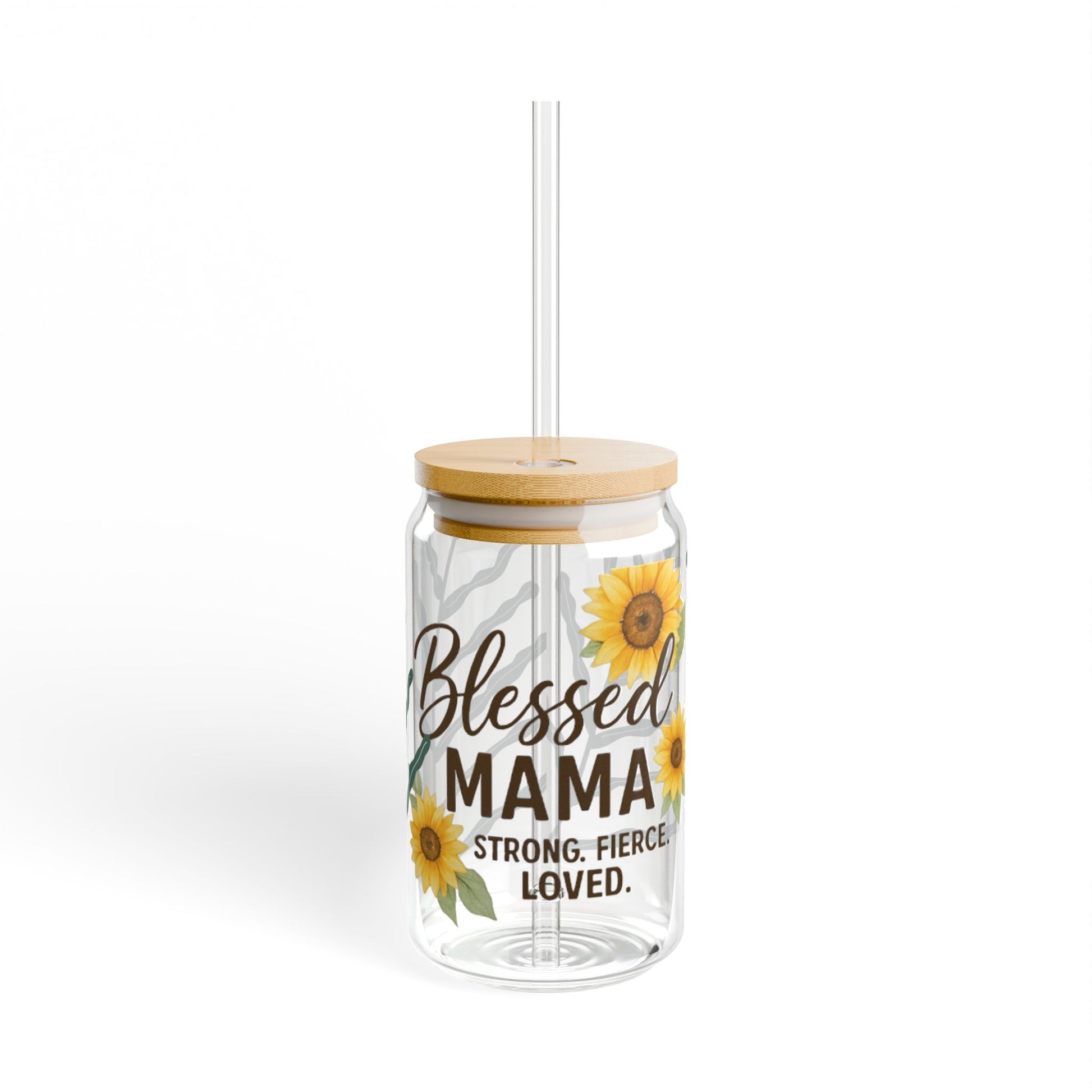 Blessed Mama Sipper Glass - 16oz with Sunflower Design - Perfect Gift for Moms