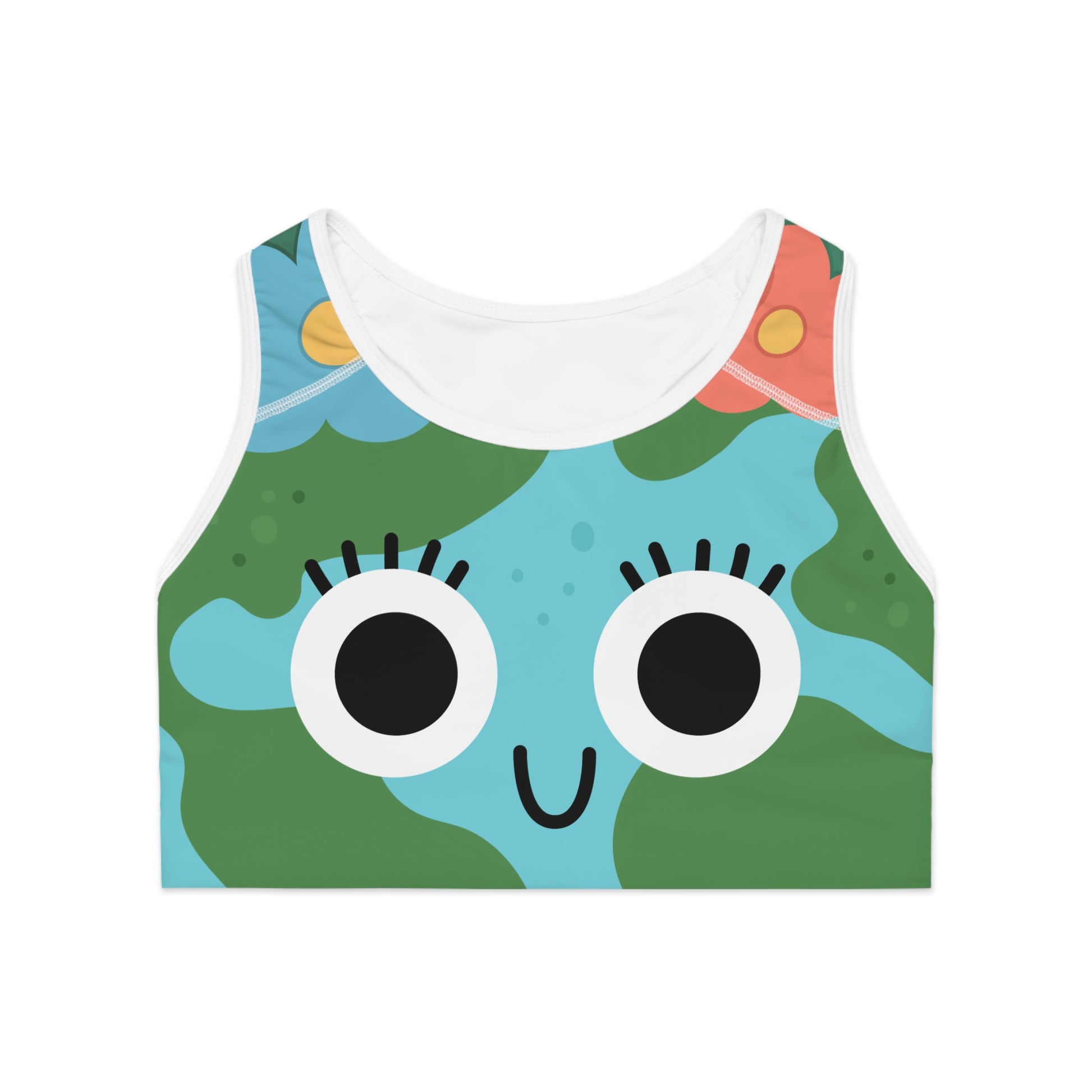 Eco-Friendly Sports Bra with Earth Design - Perfect for Active Lifestyle