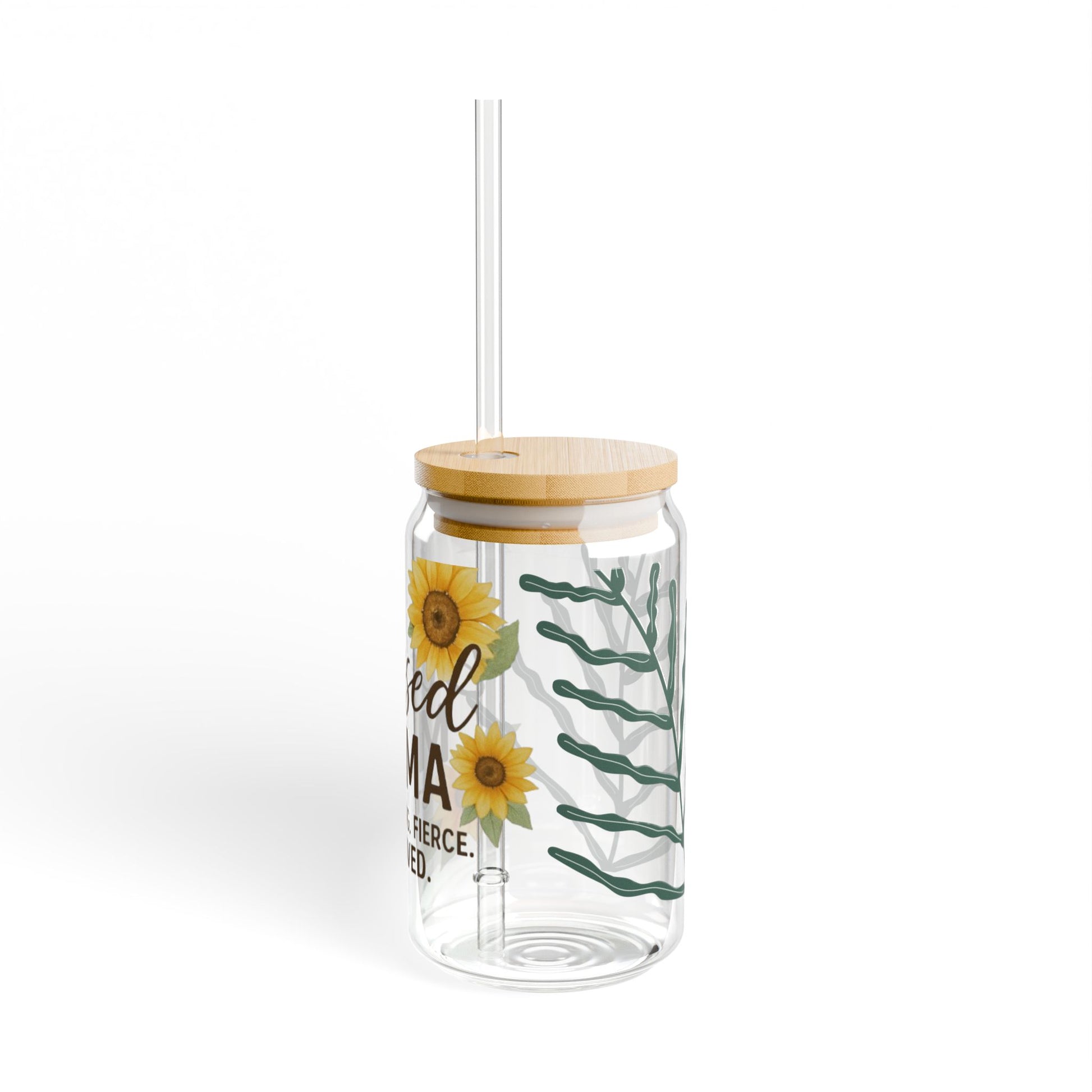 Blessed Mama Sipper Glass - 16oz with Sunflower Design - Perfect Gift for Moms